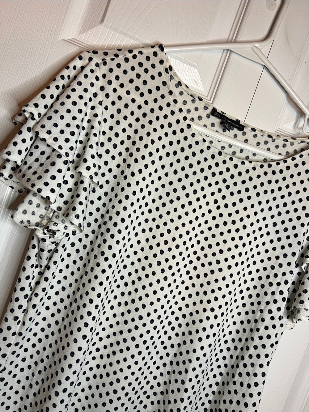 Adrianna Papell White Polka Dot Ruffle Sleeve Top - Picture 2 of 8